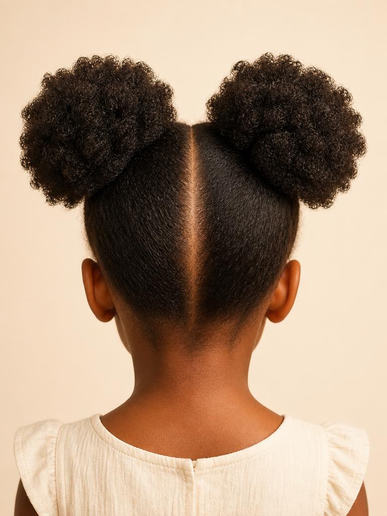 Coily 4C hair, Double afro puffs