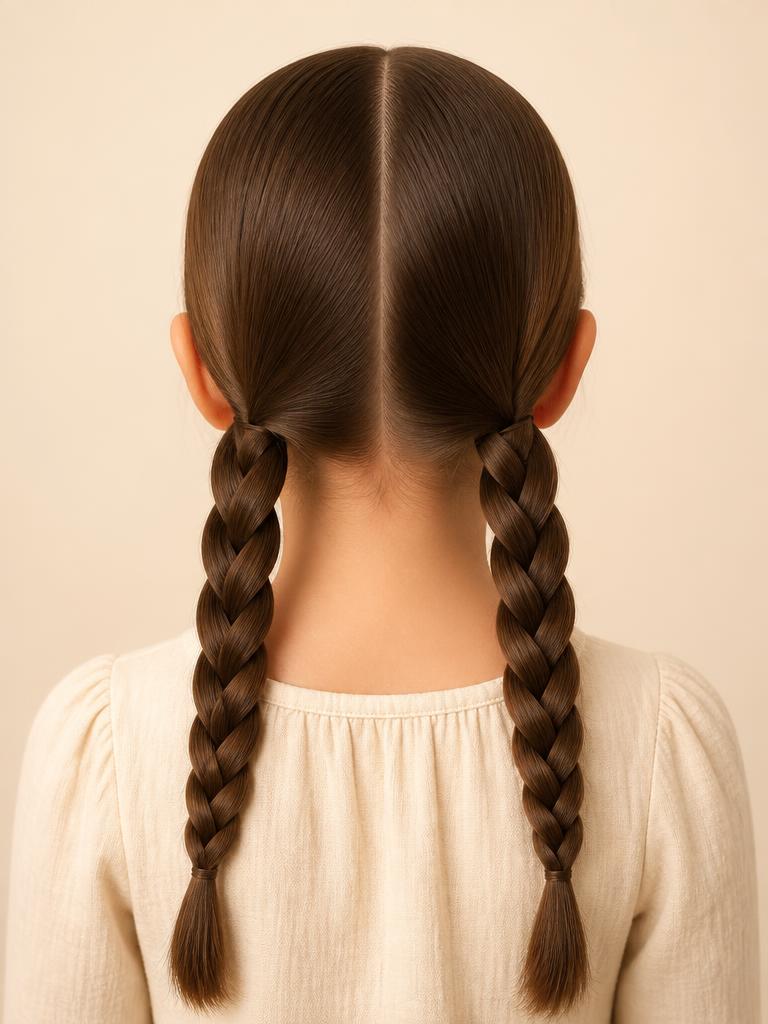 Straight 1A hair, Two braided pigtails
