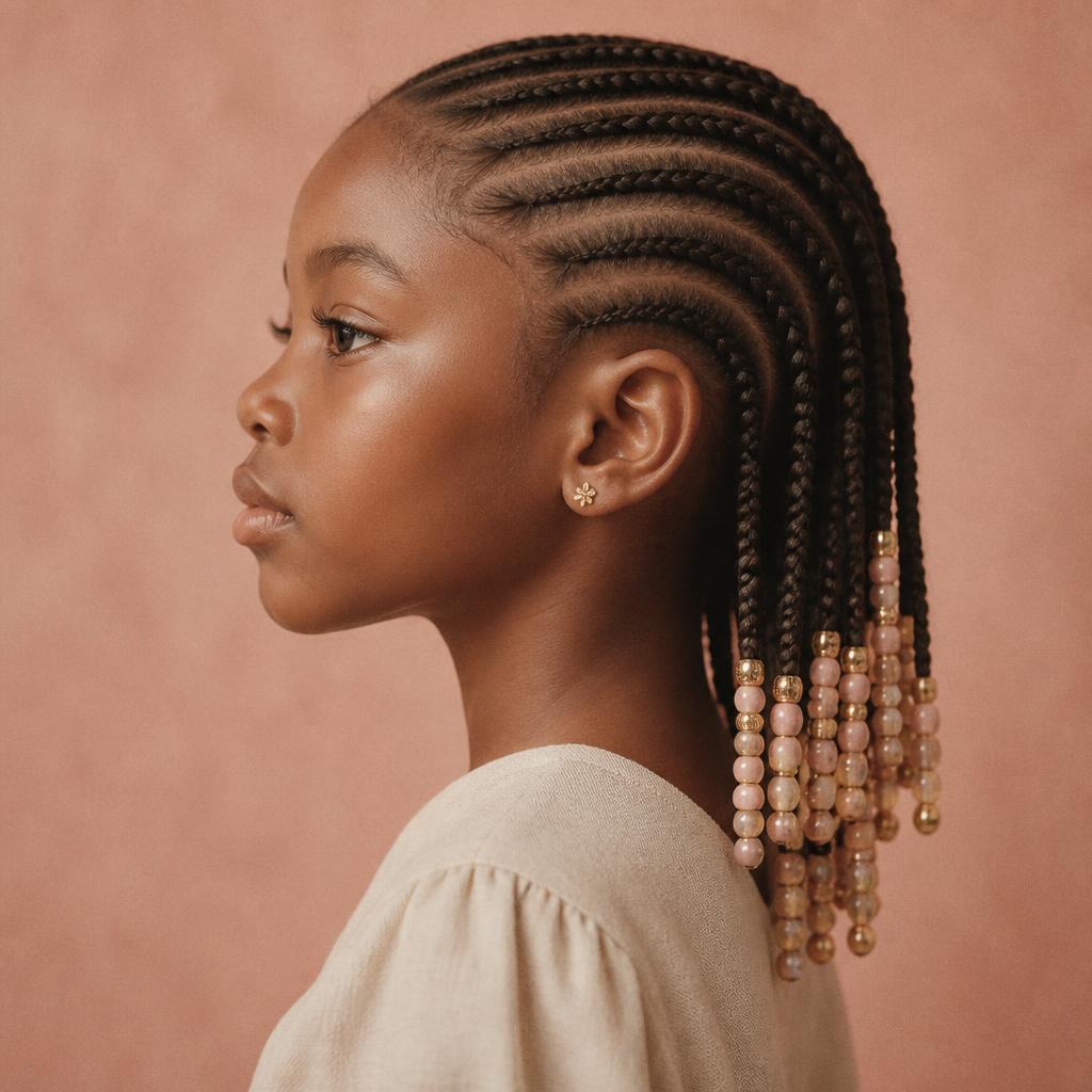 Beaded Braids hairstyle styled with Krown & Co hair accessories